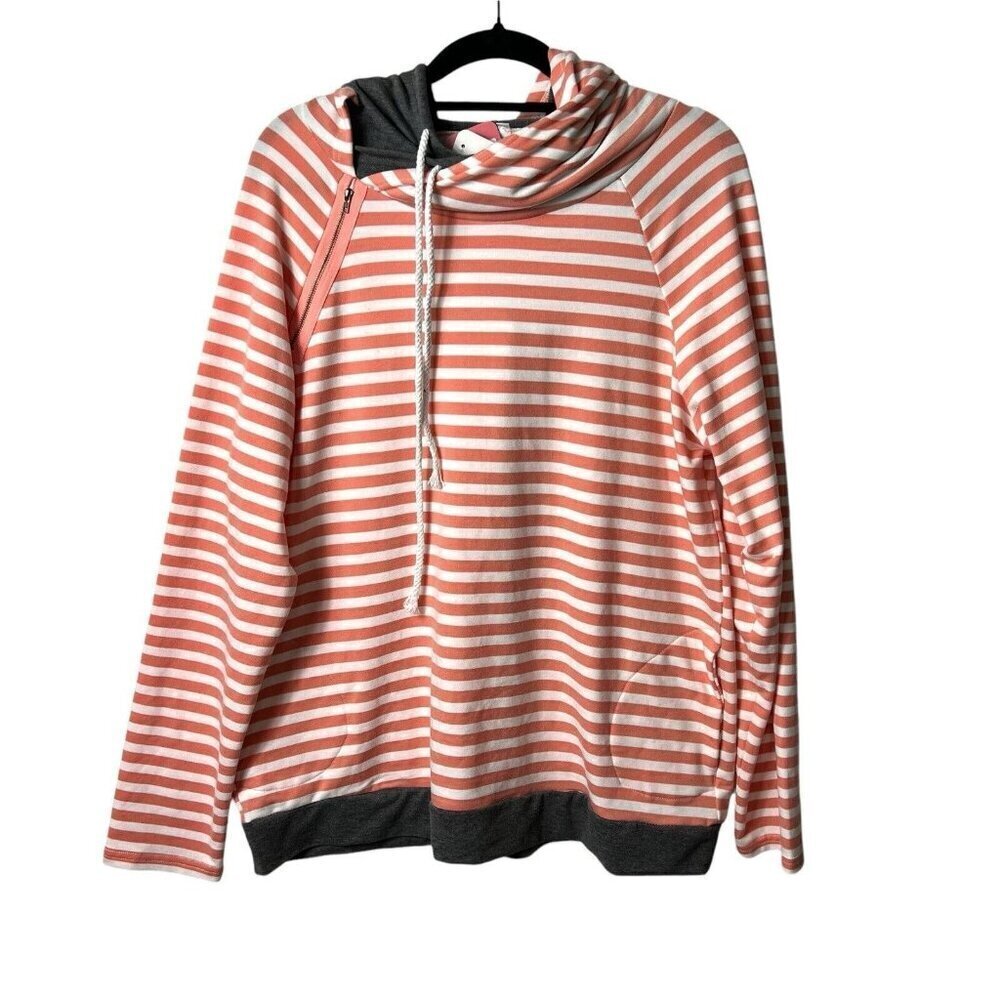 Patpat Simple Striped Hoodie Women’s Size 3XL Pink Gray Long Sleeve NWT
